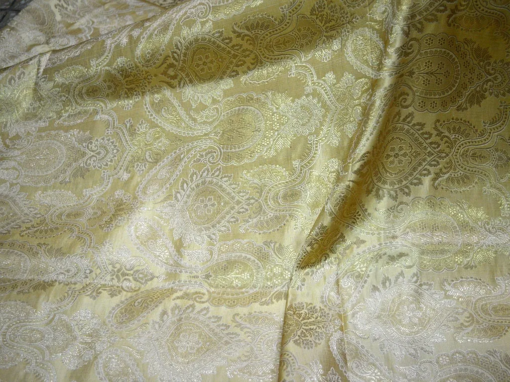 Sewing Crafting Indian Fabric Banarasi Beige Brocade Fabric by the Yard Wedding Dress Blended Brocade Fabric Bridal Dress Material