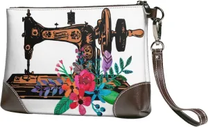 Sewing Machine Vintage Women Leather Clutch Bag Wristlet Handbags Purses Evening Bag Clutch Purse