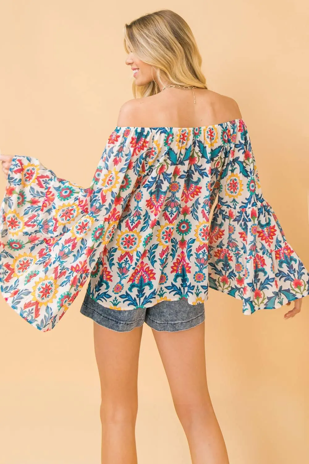 Sexy Off Shoulder Tropical Flower Print Relaxed Fit Blouse Top