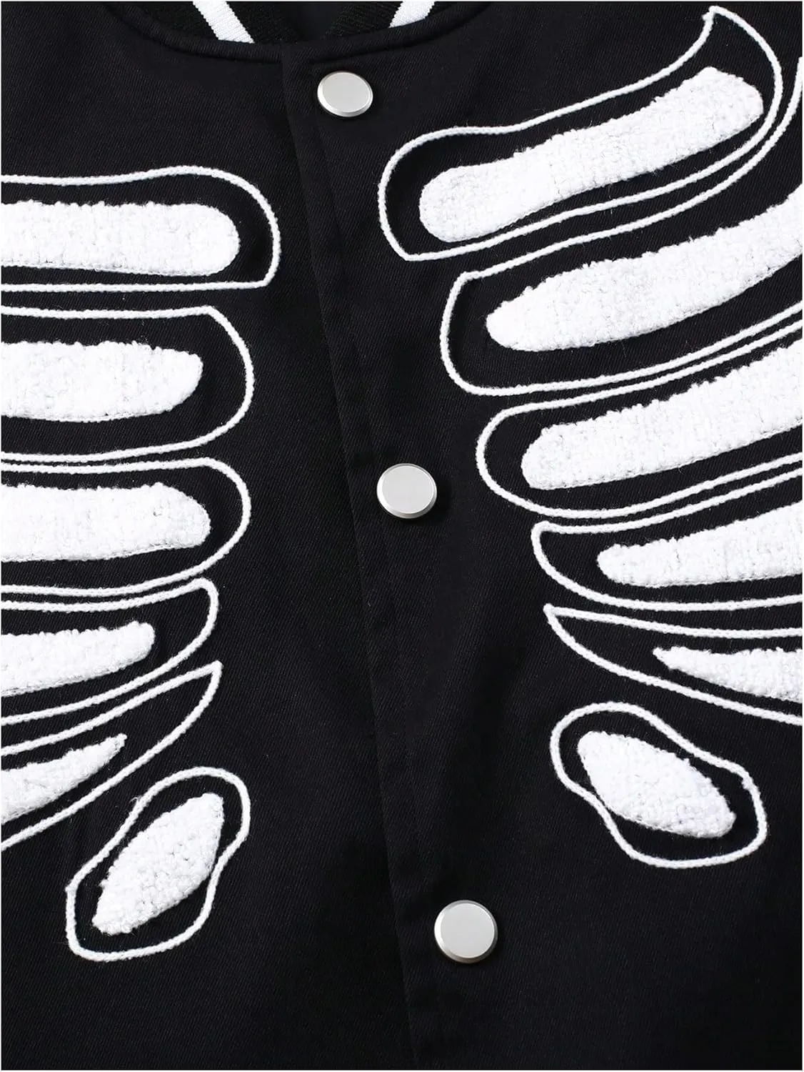SHENHE Men's Skeleton Print Goth Varsity Jacket Color Block Y2k Button Baseball Jacket