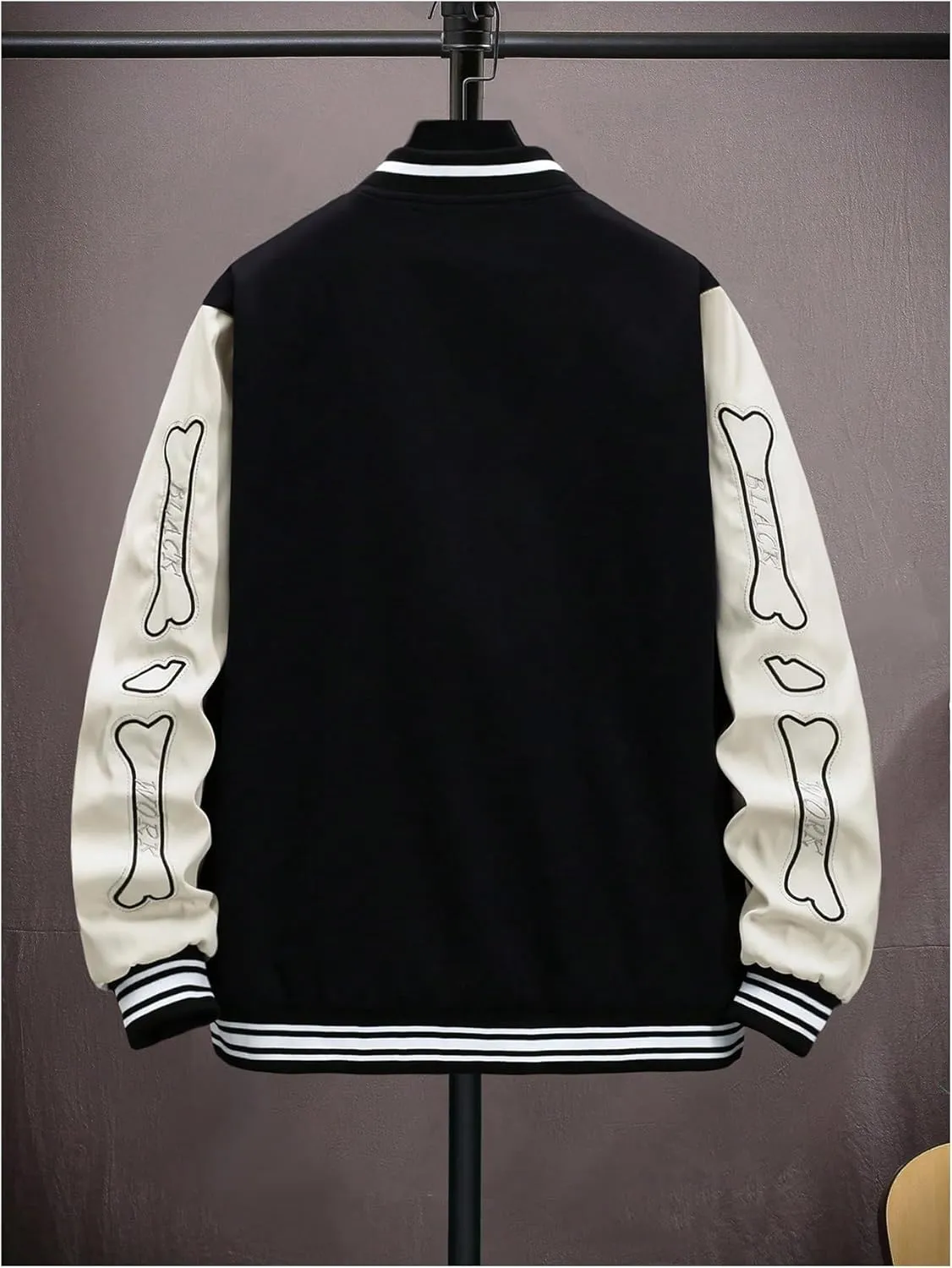 SHENHE Men's Skeleton Print Goth Varsity Jacket Color Block Y2k Button Baseball Jacket