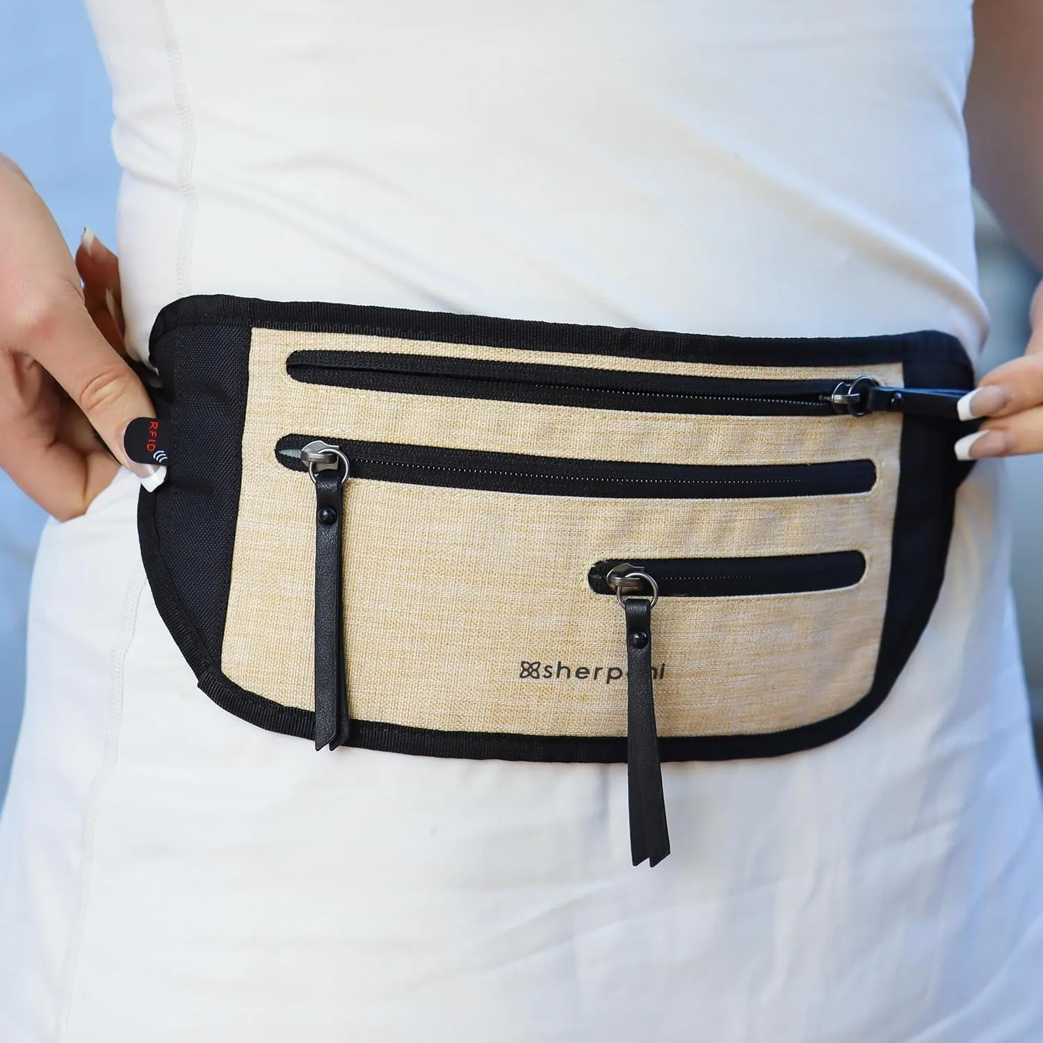 Sherpani Jett, Anti Theft Waist Pouch, Slim Money Belt Bag for Travel, Blocking Hidden Wallet Belt Bag, Secure Travel Pouch for Women, RFID Protection, Travel Gift for Mothers Day 2025 (Straw)