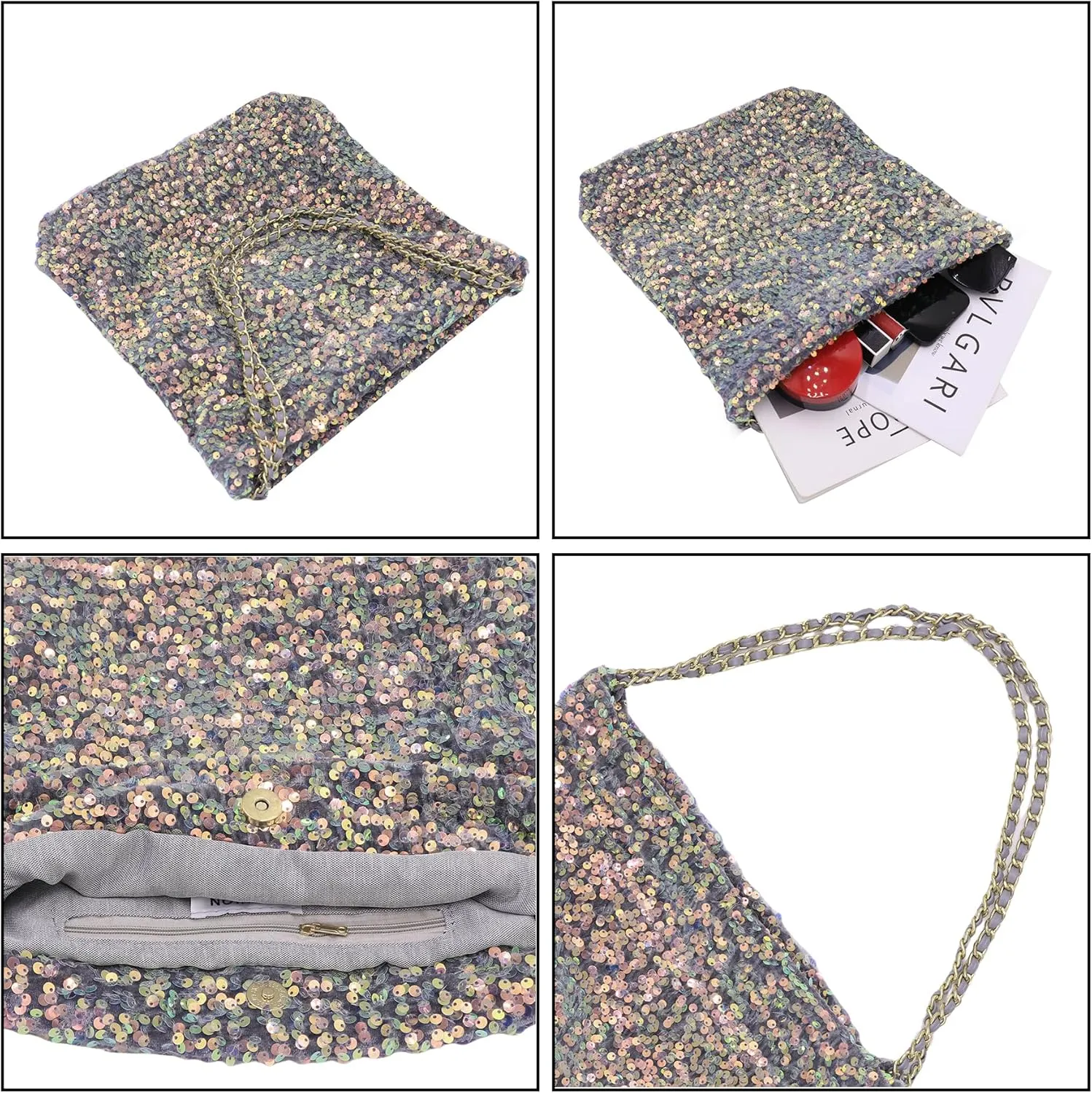 Shiny Hobo Shoulder Bag for Women Sparkle Sequins Chain Handbag Evening Bag Large Fashion Bling Tote Bags Satchel Purse