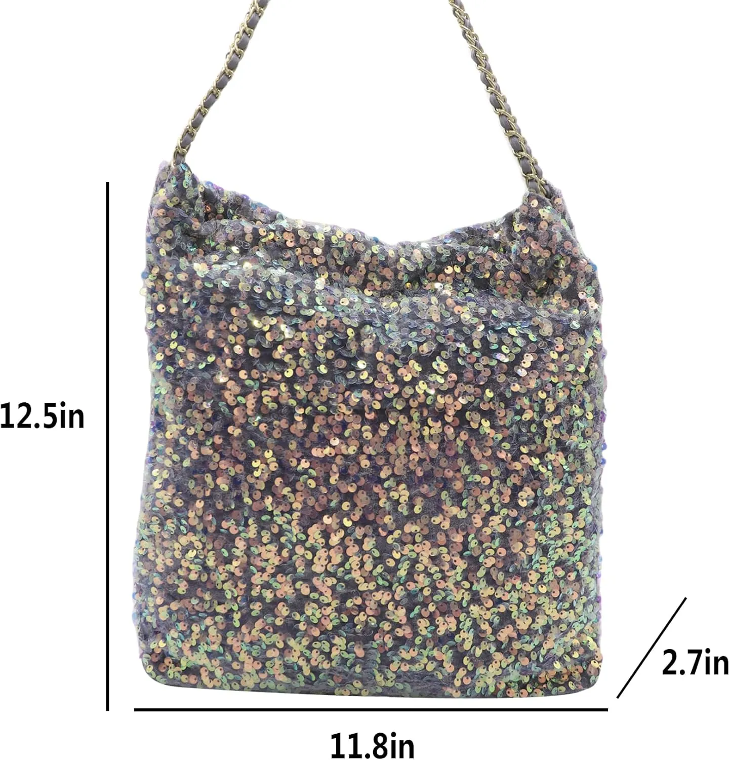 Shiny Hobo Shoulder Bag for Women Sparkle Sequins Chain Handbag Evening Bag Large Fashion Bling Tote Bags Satchel Purse