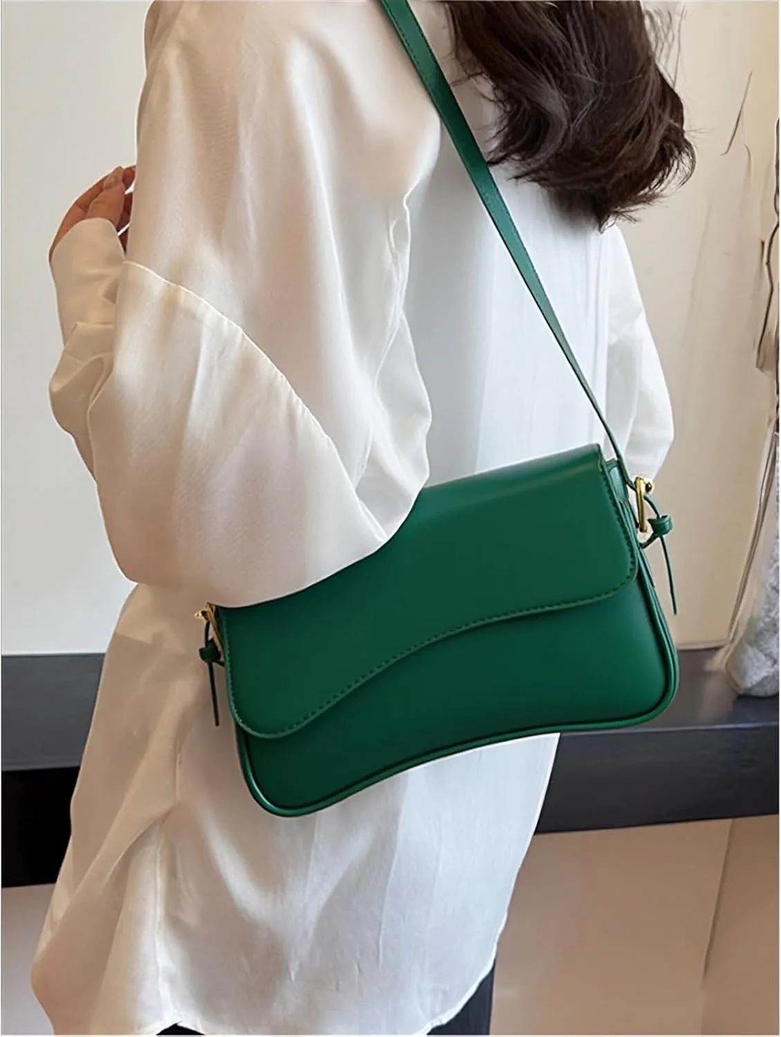 Shoulder Bag for Women Y2K Trendy Purse Vegan Leather Hobo Handbags Clutch Saddle Bag with 2 Removable Strap