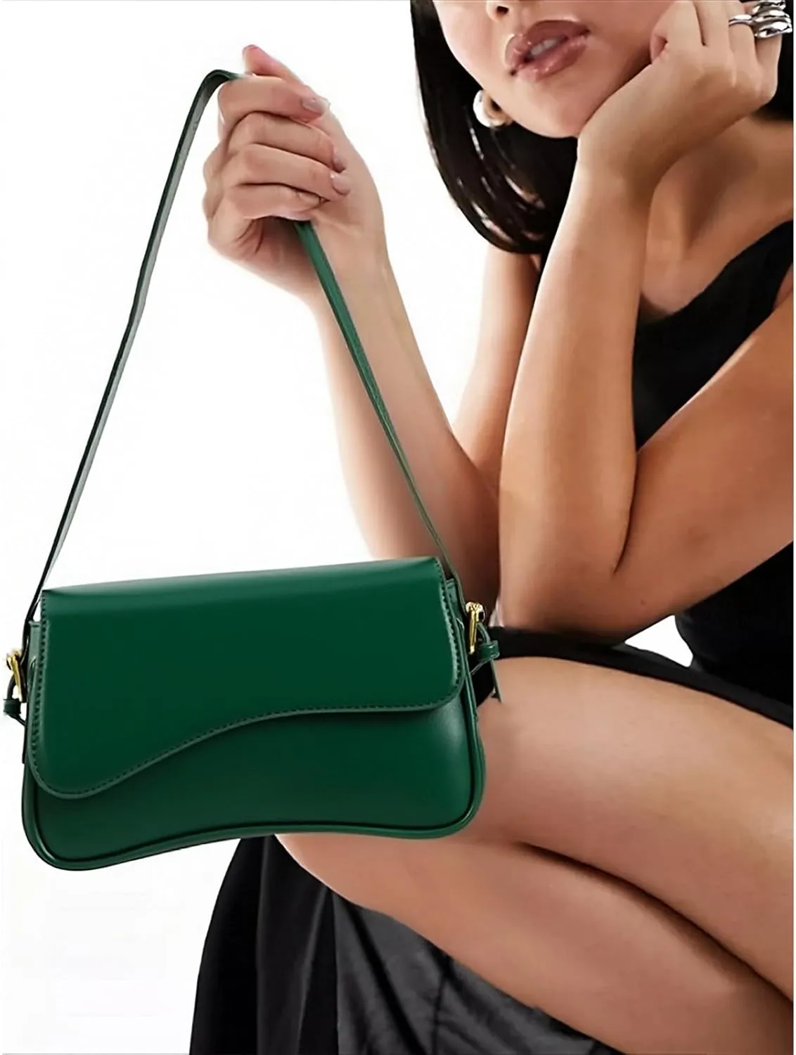 Shoulder Bag for Women Y2K Trendy Purse Vegan Leather Hobo Handbags Clutch Saddle Bag with 2 Removable Strap