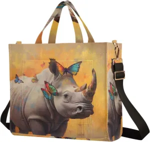 Shoulder Handbags for Women Rhinoceros Butterfly Print, Corduroy Tote Bag Large Capacity Small Size