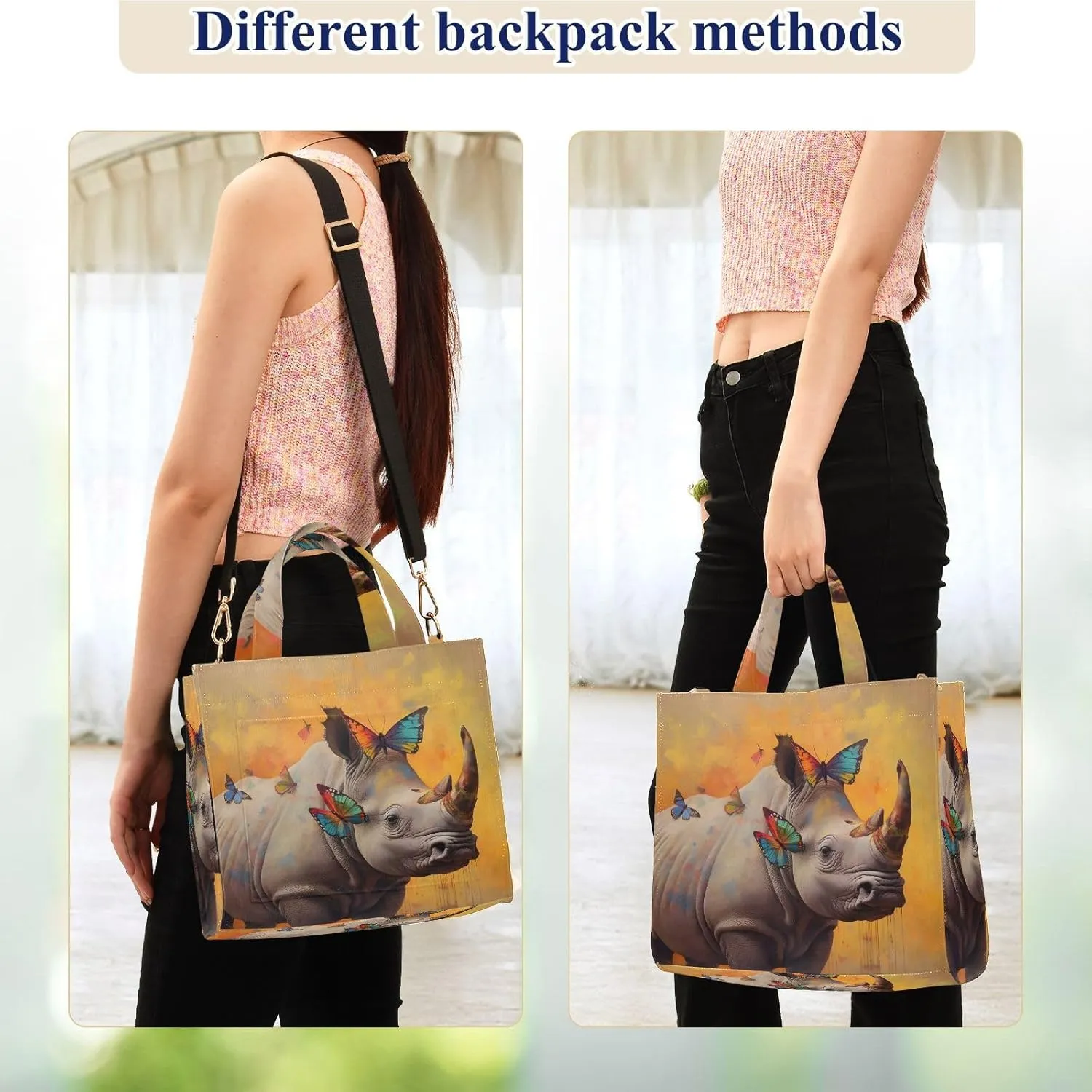 Shoulder Handbags for Women Rhinoceros Butterfly Print, Corduroy Tote Bag Large Capacity Small Size