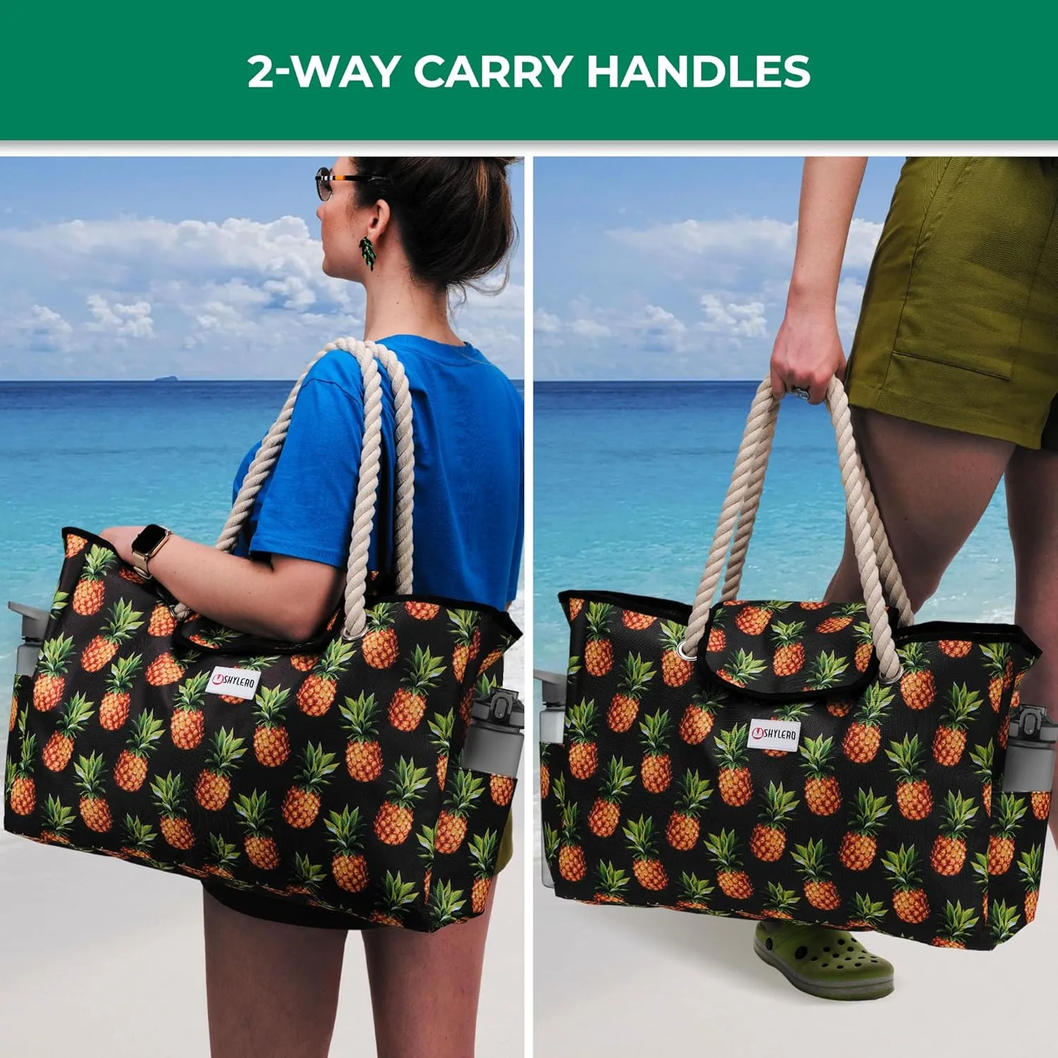 SHYLERO Beach Bag and Pool Bag Has Airtight Pouch, Magnetic Snap Closure. Beach Tote is Water Resistant. Family Size