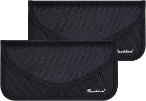 Signal Blocking Bag, Techion 2 Pack RFID Faraday Bag Shield Pouch Cage Box Wallet Case for Cell Phone and Car Key FOB, Privacy Protection, Anti-Hacking - Black