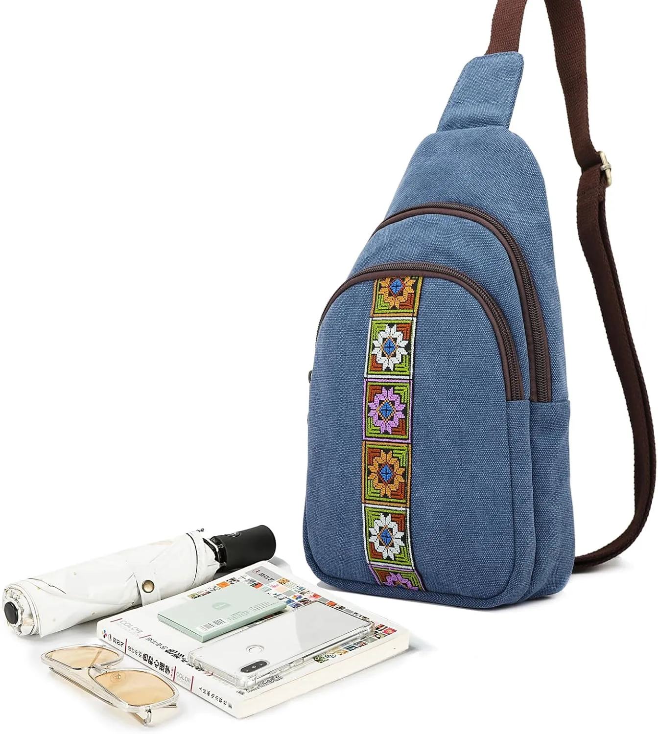 SILKAREA Canvas Sling Bag for Wome Crossbody Purse Small Sling Backpack Purse Travel Hiking Chest Bag Daypack