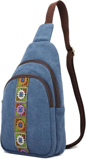SILKAREA Canvas Sling Bag for Wome Crossbody Purse Small Sling Backpack Purse Travel Hiking Chest Bag Daypack