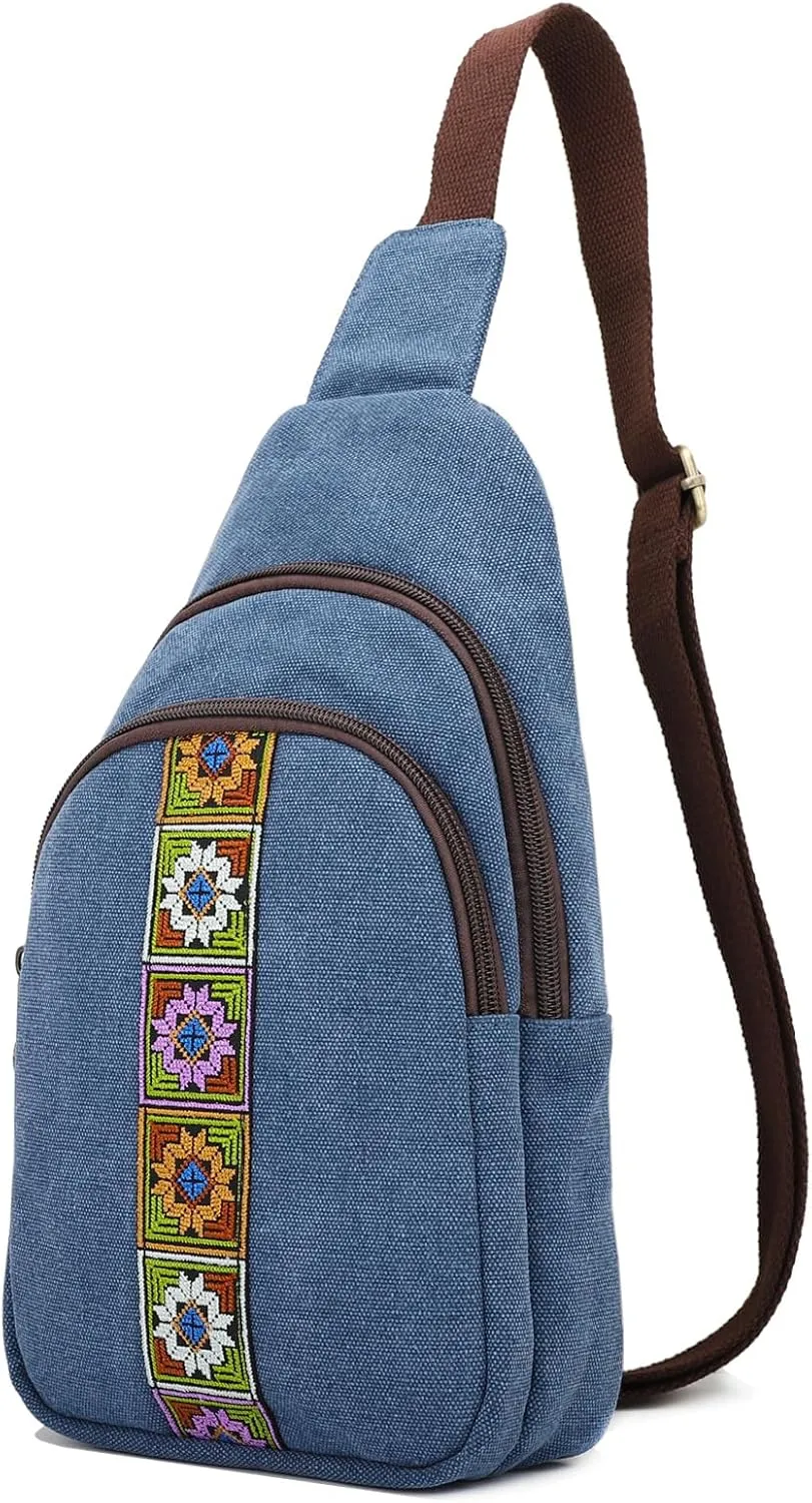 SILKAREA Canvas Sling Bag for Wome Crossbody Purse Small Sling Backpack Purse Travel Hiking Chest Bag Daypack