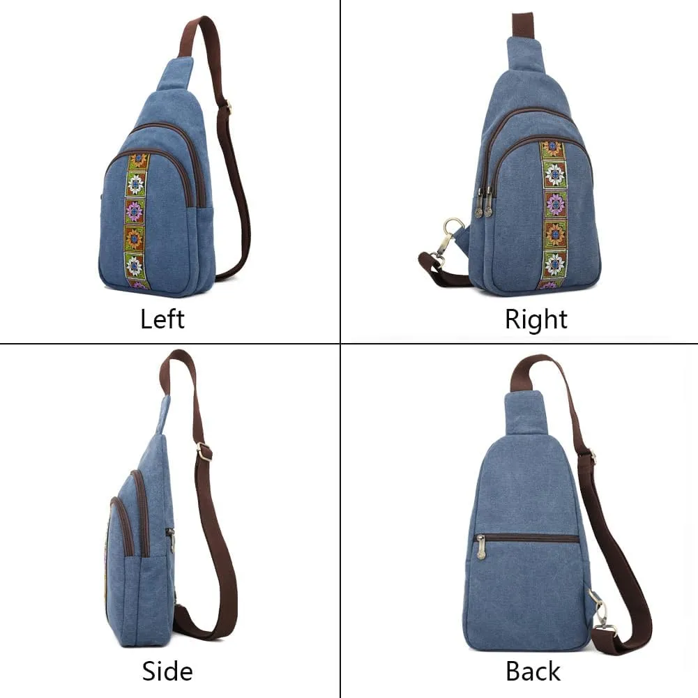SILKAREA Canvas Sling Bag for Wome Crossbody Purse Small Sling Backpack Purse Travel Hiking Chest Bag Daypack