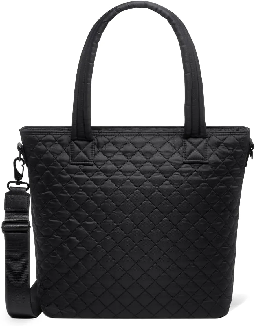 Simple Modern Quilted Tote Bag for Women | Medium Size w/Compartments & Laptop Sleeve | Adjustable Strap | Zipper Top