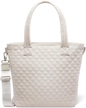 Simple Modern Quilted Tote Bag for Women | Medium Size w/Compartments & Laptop Sleeve | Adjustable Strap | Zipper Top