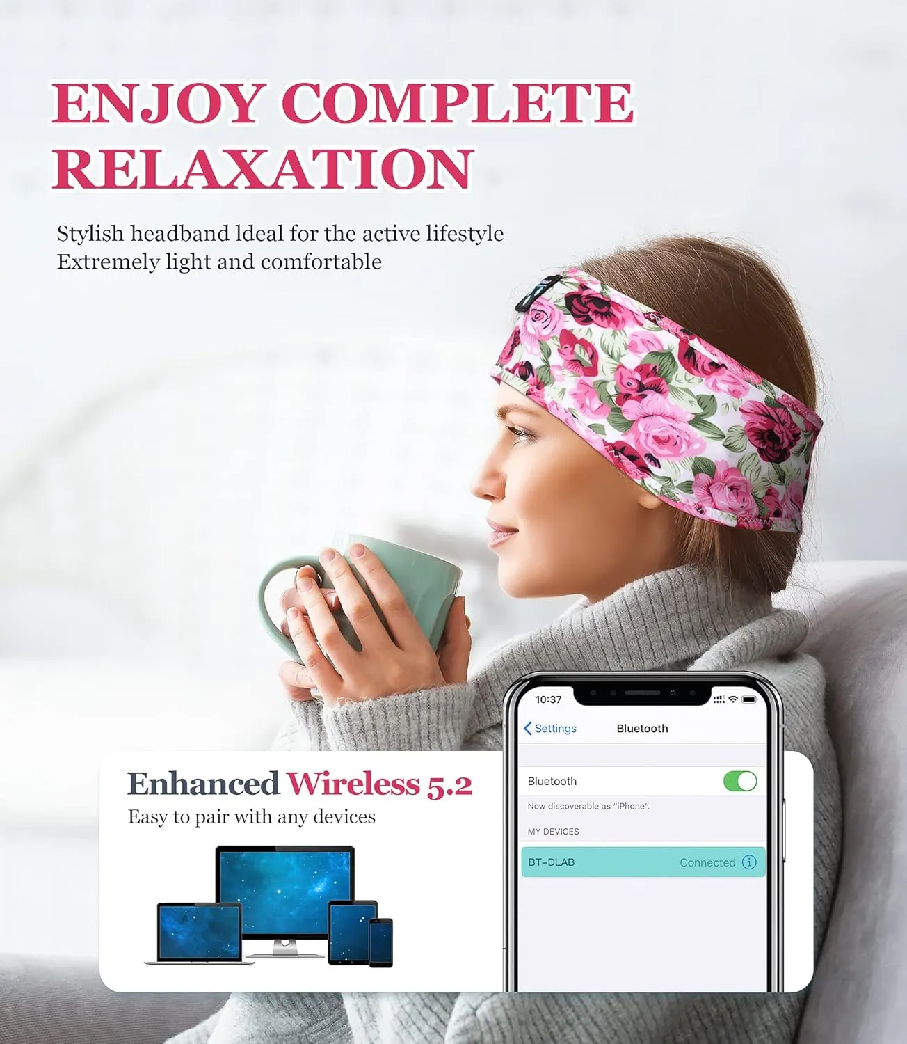 Sleeping Headphones Bluetooth Headband, Unisex-Adults Hairband Sound, Long Play Time, Perfect for Sleeping, Relaxation, Meditation, Travel, Yoga, Running, Jogging, Gift
