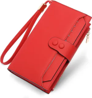 Slim Wallet for Women Thin Leather Bifold RFID Blocking Clutch Credit Card Holder for Women Ladies Wallet Phone Purse Wristlet with 3 ID Windows