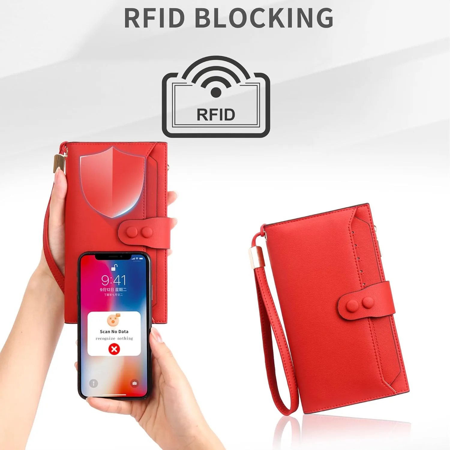 Slim Wallet for Women Thin Leather Bifold RFID Blocking Clutch Credit Card Holder for Women Ladies Wallet Phone Purse Wristlet with 3 ID Windows