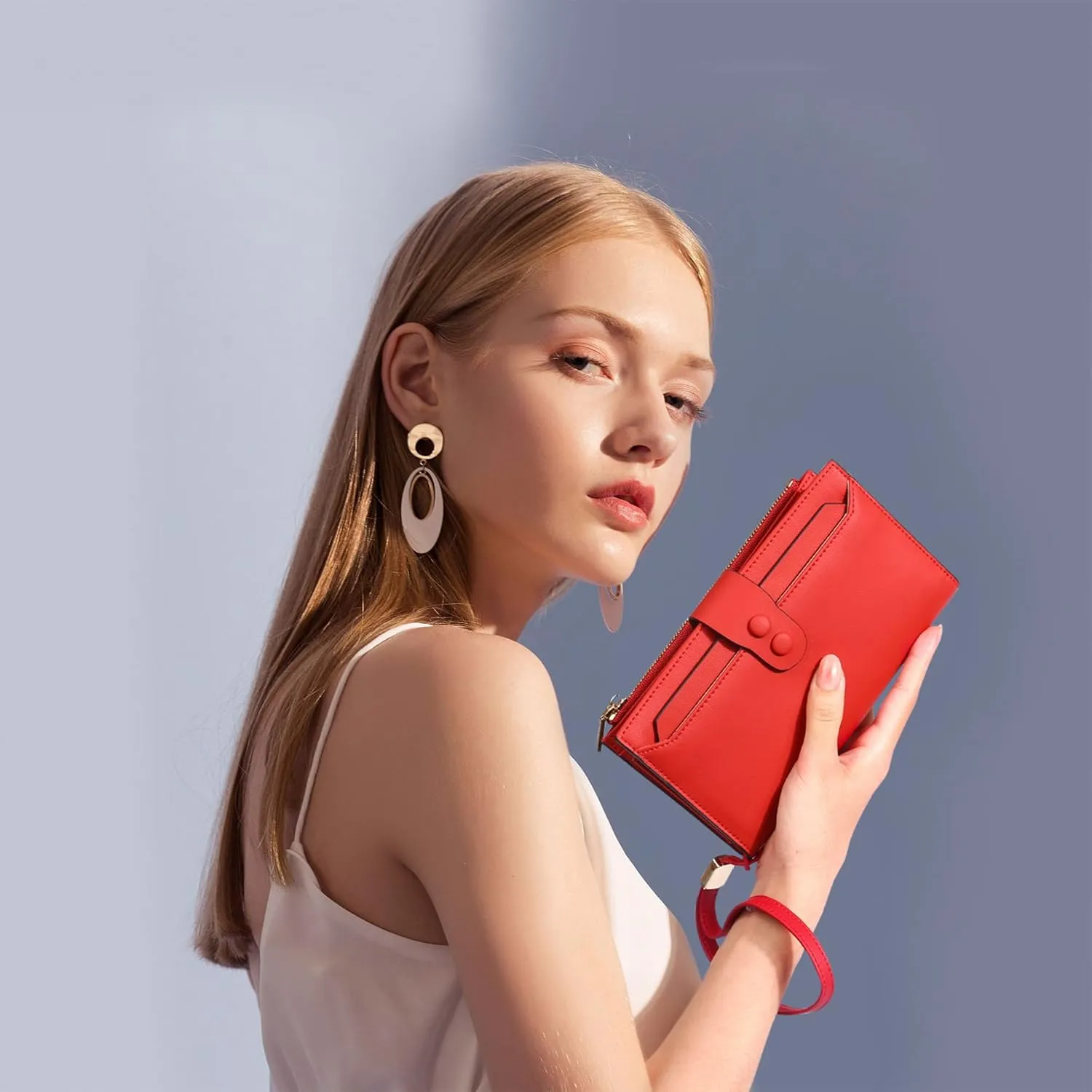 Slim Wallet for Women Thin Leather Bifold RFID Blocking Clutch Credit Card Holder for Women Ladies Wallet Phone Purse Wristlet with 3 ID Windows
