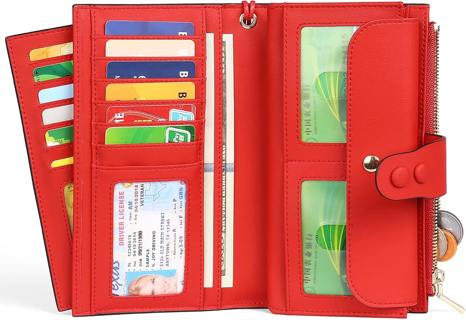Slim Wallet for Women Thin Leather Bifold RFID Blocking Clutch Credit Card Holder for Women Ladies Wallet Phone Purse Wristlet with 3 ID Windows