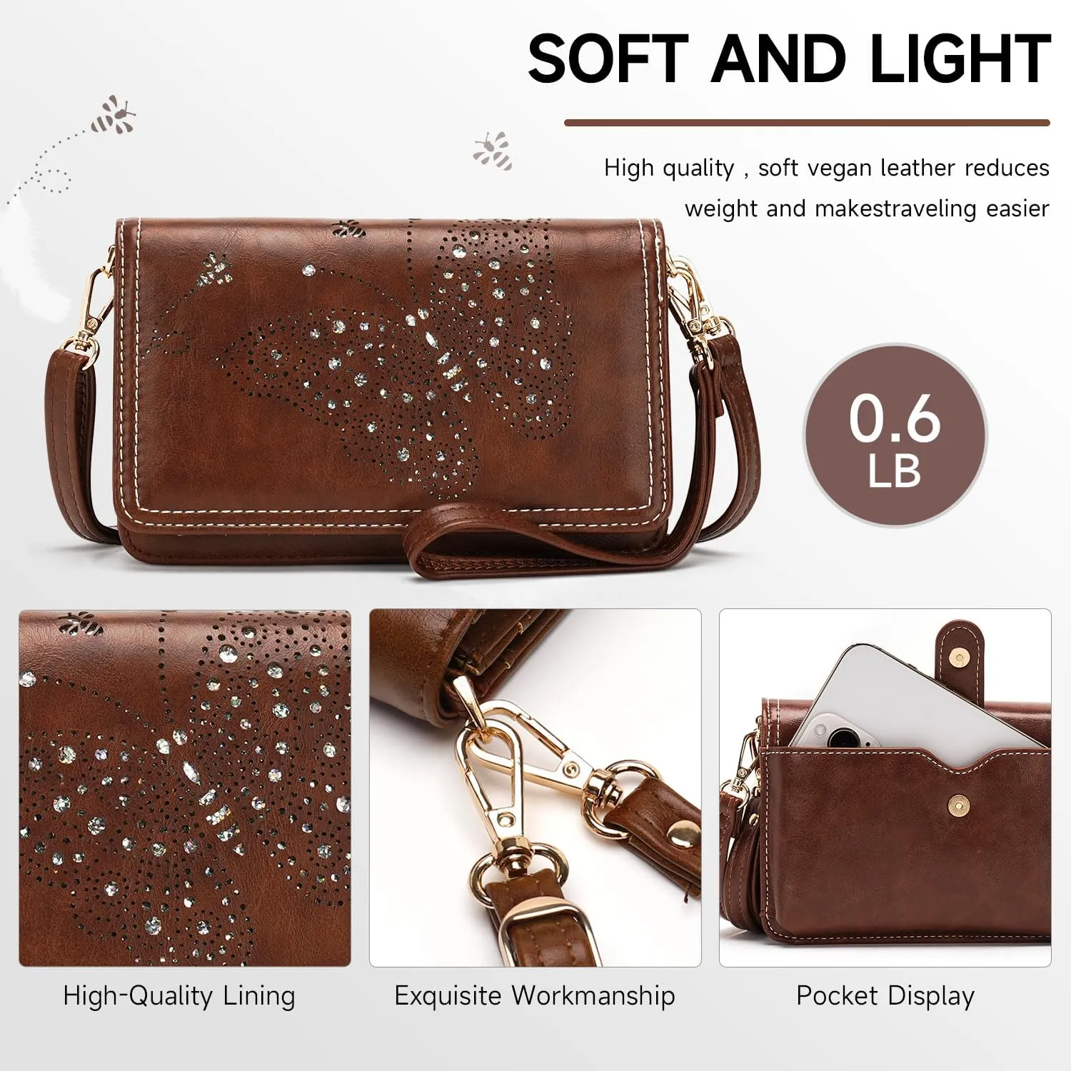 Small Crossbody Bag for Women,Cell Phone Purse Womens Shoulder Handbags Wallet Purse with Credit Card Slots Wristlet
