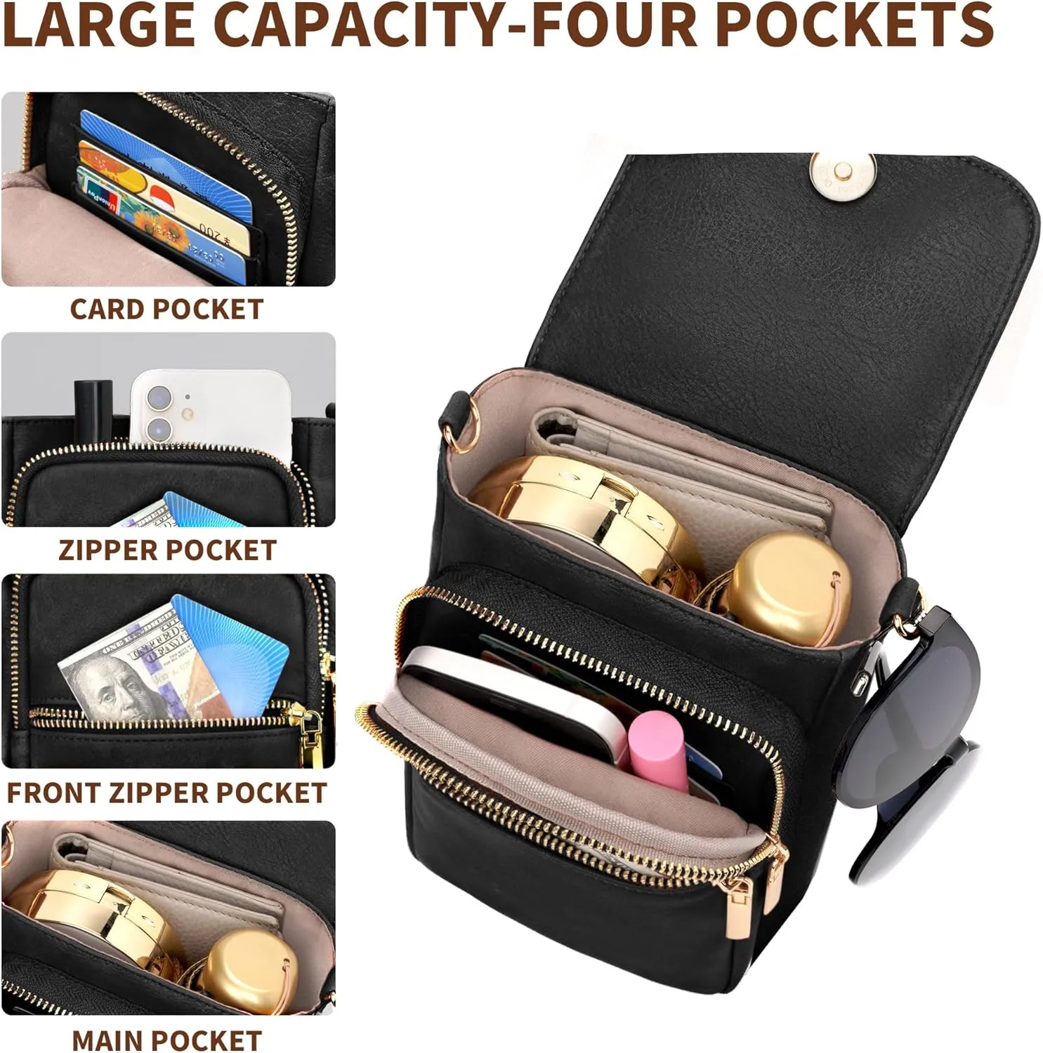 Small Crossbody Bags for Women, Cell Phone Wallet Purses with Card Slots and Adjustable Strap for Travel Casual