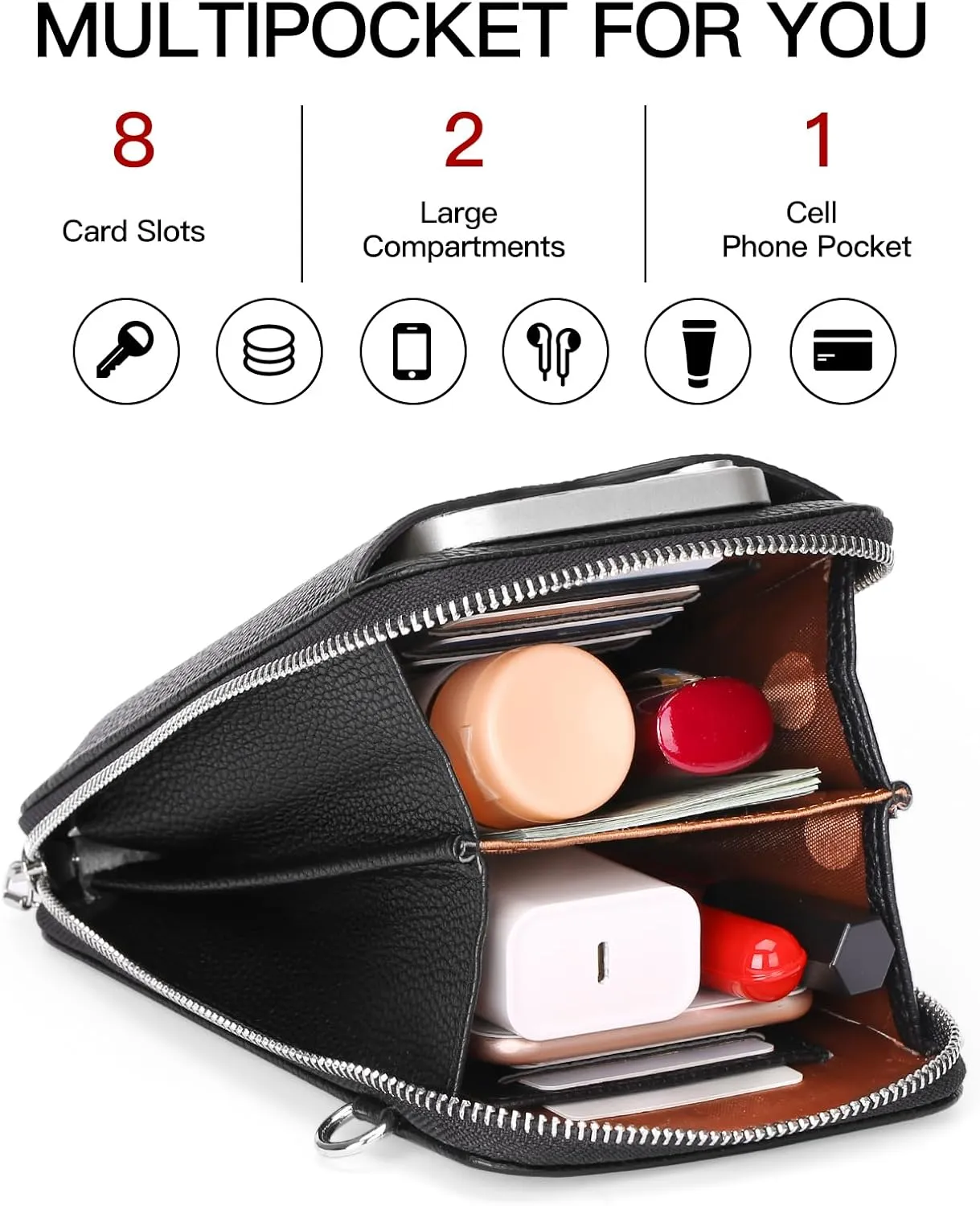 Small Crossbody Bags for Women Leather cell Phone Bag Wallet Purse with Credit Card Slots Adjustable Strap