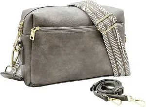 Small Crossbody Bags Purses for Women Triple Zip Vegan Leather Shoulder Handbags with Guitar & Leather Straps
