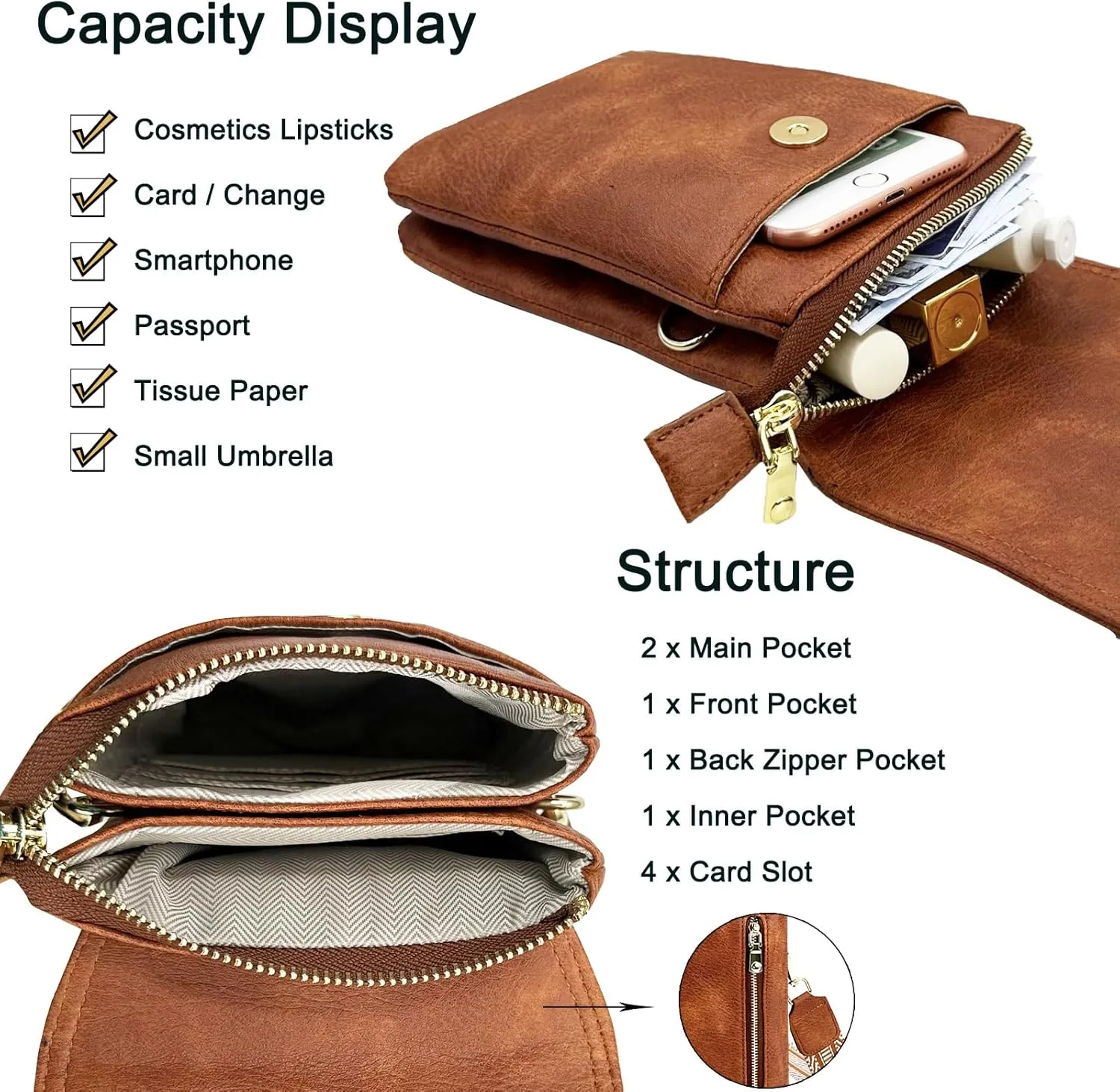 Small Crossbody Cell Phone Bags for Women Designer Girls Vegan Leather Cell Phone Purses with 2 Adjustable Straps