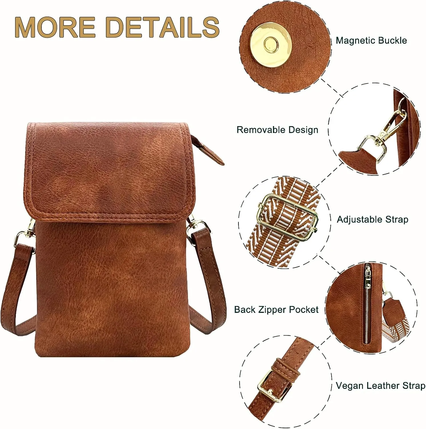 Small Crossbody Cell Phone Bags for Women Designer Girls Vegan Leather Cell Phone Purses with 2 Adjustable Straps