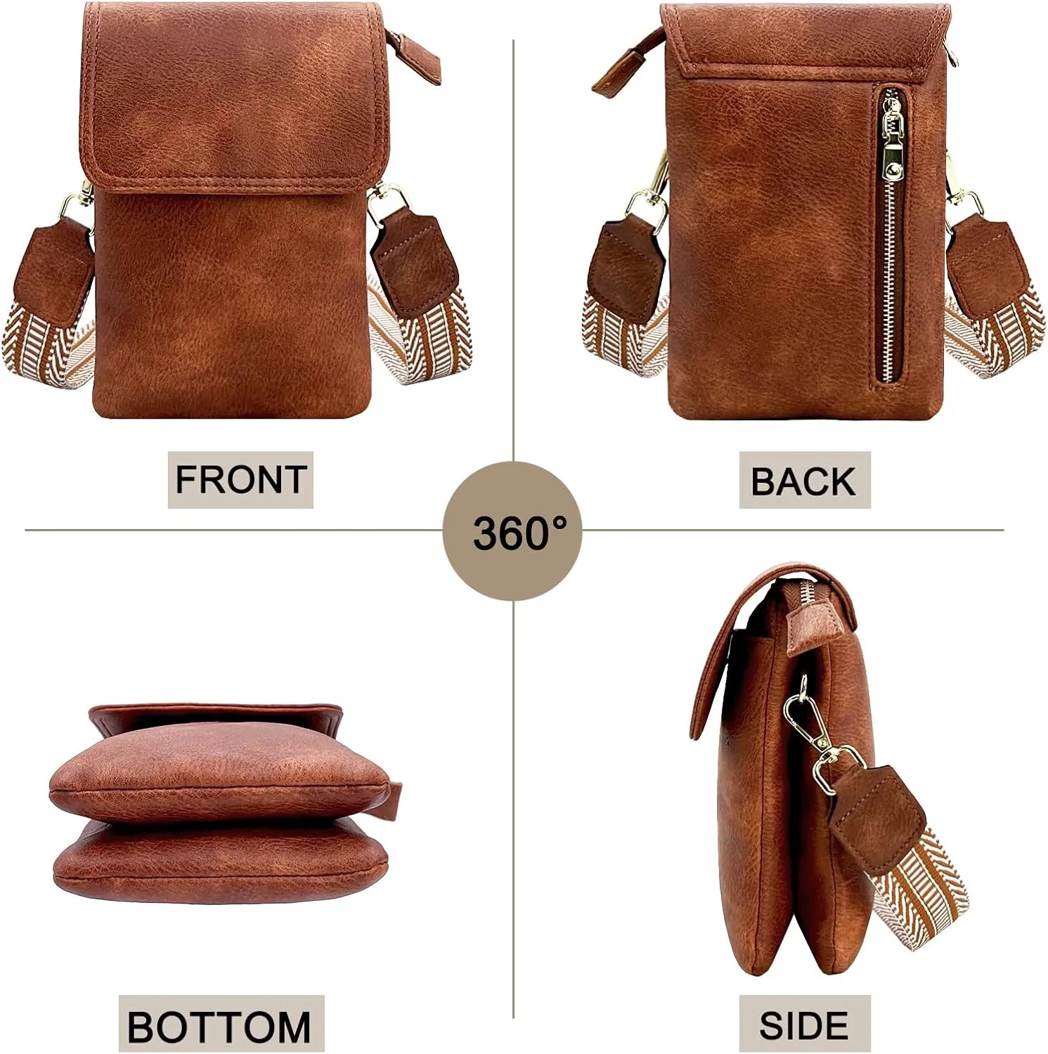 Small Crossbody Cell Phone Bags for Women Designer Girls Vegan Leather Cell Phone Purses with 2 Adjustable Straps