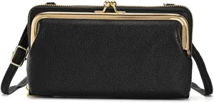 Small Crossbody Purse for Women RFID Blocking Leather Kiss Lock Cross Body Clutch Cell Phone Wallet