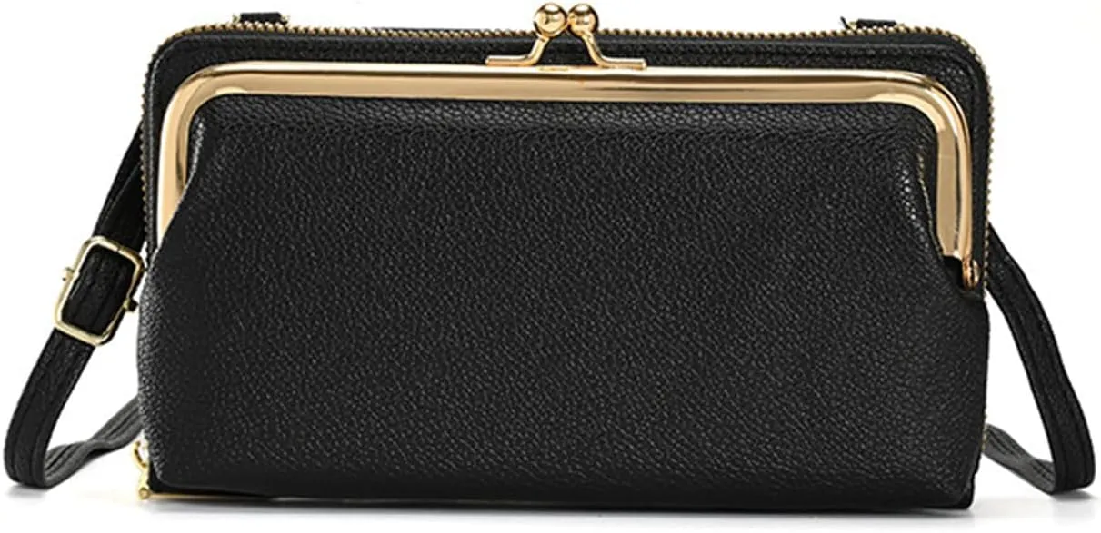 Small Crossbody Purse for Women RFID Blocking Leather Kiss Lock Cross Body Clutch Cell Phone Wallet