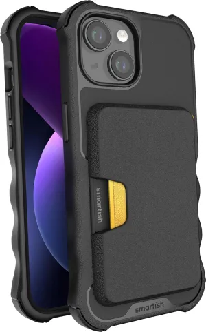 Smartish® iPhone 15 Protective Case with Wallet for MagSafe iPhones - Gripzilla - Magsafe Compatible Heavy Duty Armor Grip Cover   Detachable Magnetic Credit Card Holder - Black Tie Affair