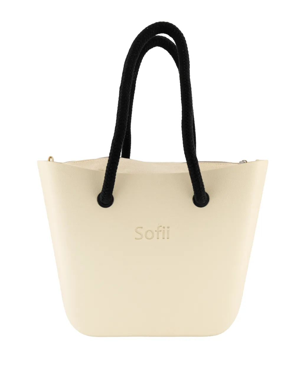 Sofii Designer Tote Handbag - Cream- Beige - Black Rope