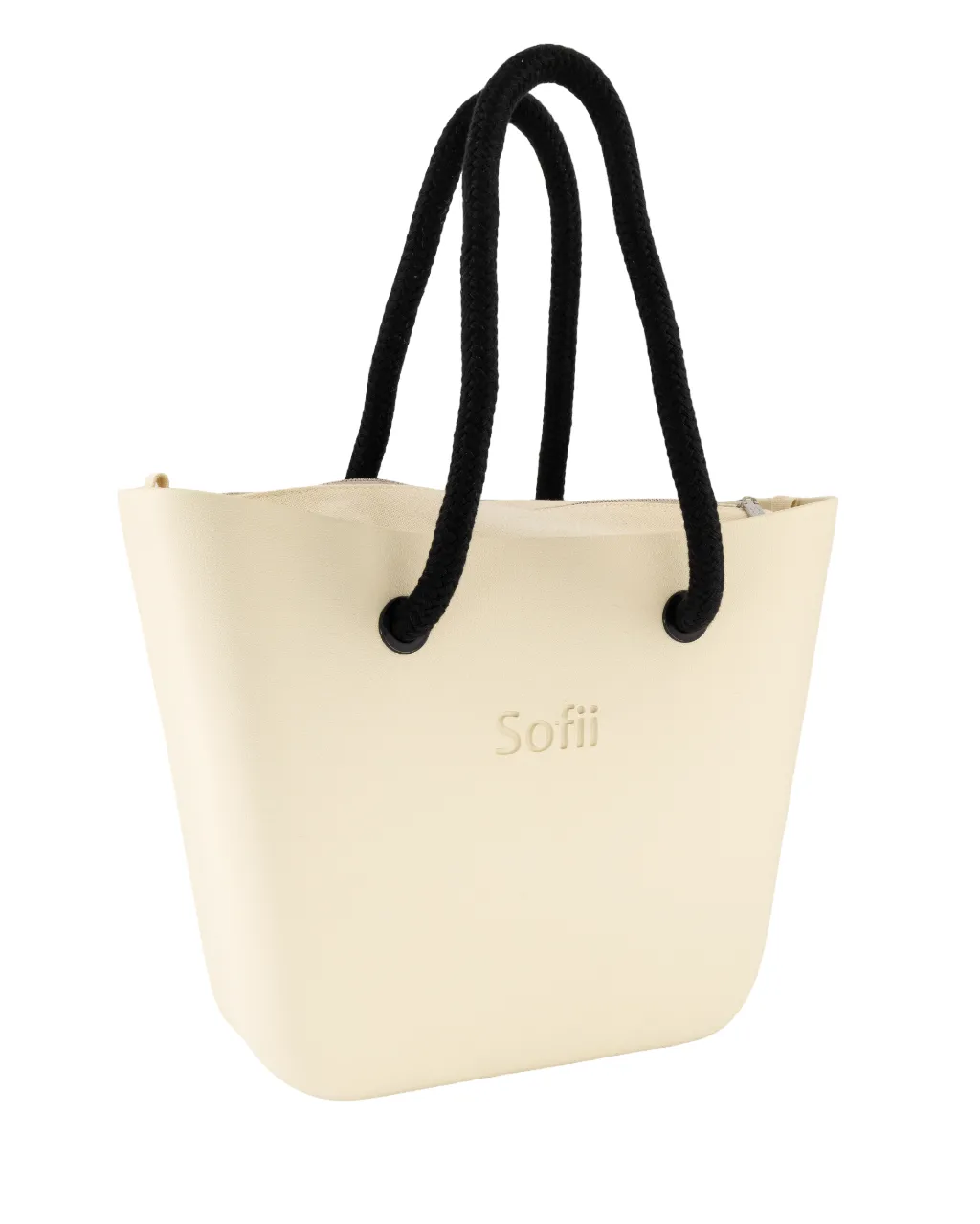 Sofii Designer Tote Handbag - Cream- Beige - Black Rope