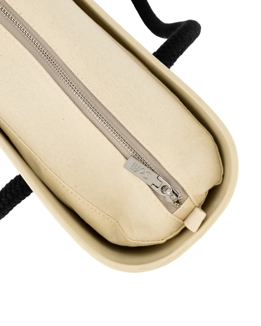 Sofii Designer Tote Handbag - Cream- Beige - Black Rope