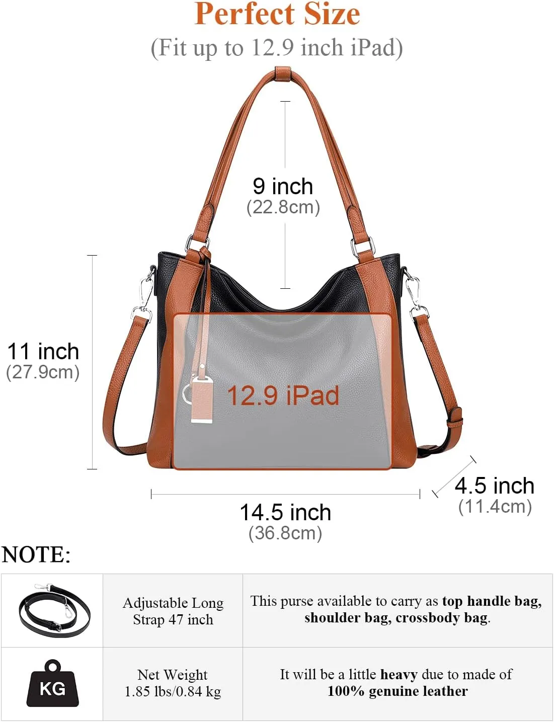 Soft Leather Handbags for Women Shoulder Hobo Bag Large Tote Crossbody Bag (O103E Two Tone Brown)