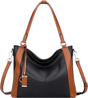 Soft Leather Handbags for Women Shoulder Hobo Bag Large Tote Crossbody Bag (O103E Two Tone Brown)