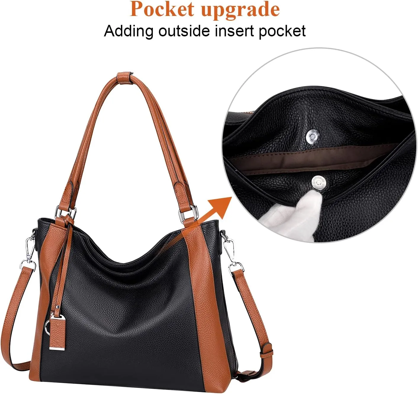 Soft Leather Handbags for Women Shoulder Hobo Bag Large Tote Crossbody Bag (O103E Two Tone Brown)