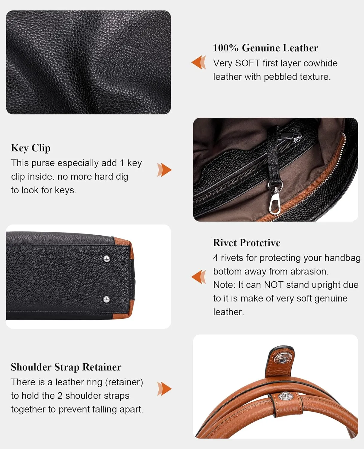 Soft Leather Handbags for Women Shoulder Hobo Bag Large Tote Crossbody Bag (O103E Two Tone Brown)