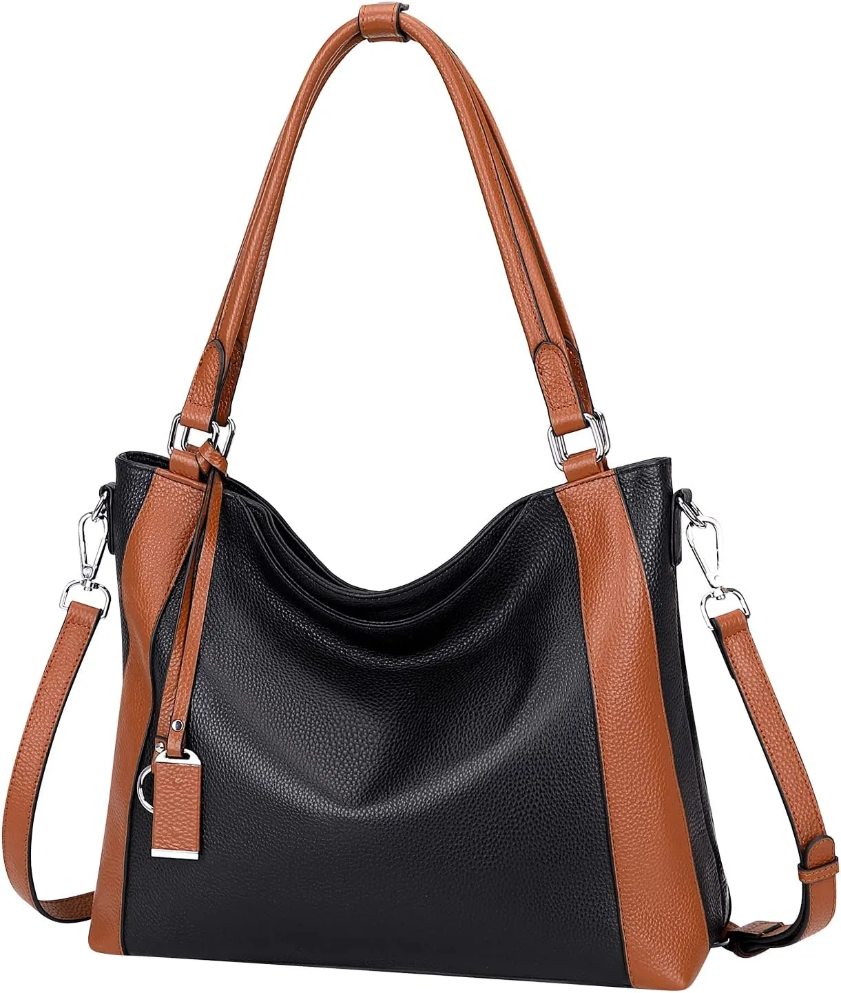 Soft Leather Handbags for Women Shoulder Hobo Bag Large Tote Crossbody Bag (O103E Two Tone Brown)