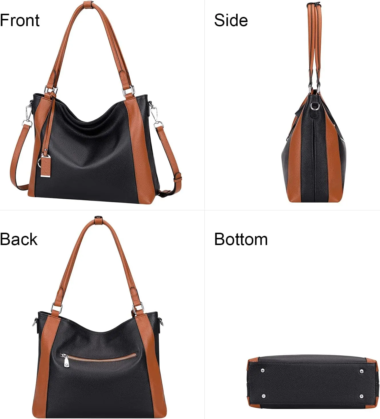 Soft Leather Handbags for Women Shoulder Hobo Bag Large Tote Crossbody Bag (O103E Two Tone Brown)