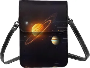 Solar System Jupiter Saturn Print Small Cell Phone Purse Small Crossbody Bags Women Pu Leather Shoulder Bag Handbag