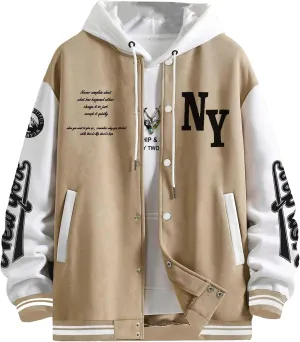 SOLY HUX Men's Varsity Jacket Color Block Letter Graphic Long Sleeve Baseball Jacket Bomber Coat