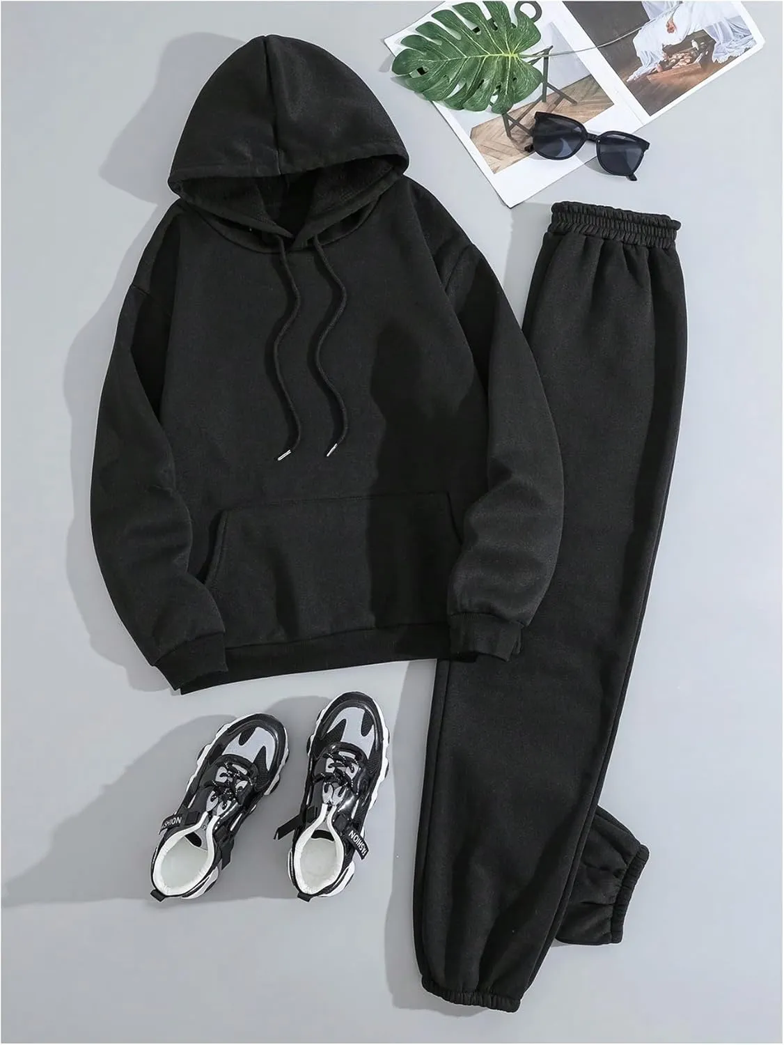 SOLY HUX Women's 2 Piece Outfits Letter Graphic Drawstring Long Sleeve Hoodies Sweatshirt and Sweatpants Set