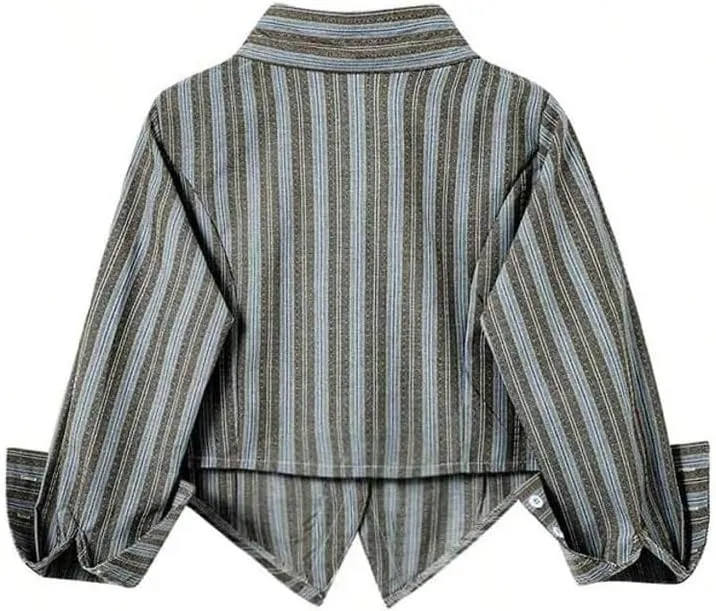 SOLY HUX Women's Striped Print Button Down College Shirts Long Sleeve Tie Blouse Tops Preppy Clothes