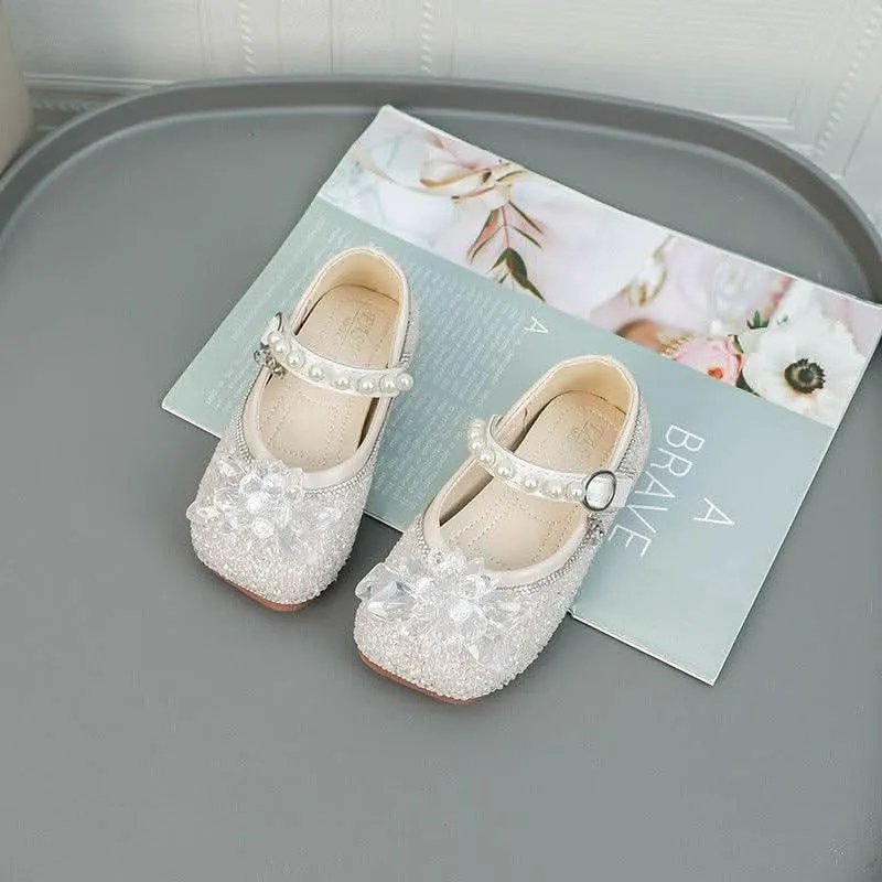 Sparkling Flower Girl Shoes Pearl-Embellished Princess Shoes Elegant Flower Little Princess Shoes
