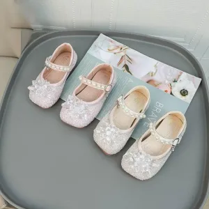 Sparkling Flower Girl Shoes Pearl-Embellished Princess Shoes Elegant Flower Little Princess Shoes